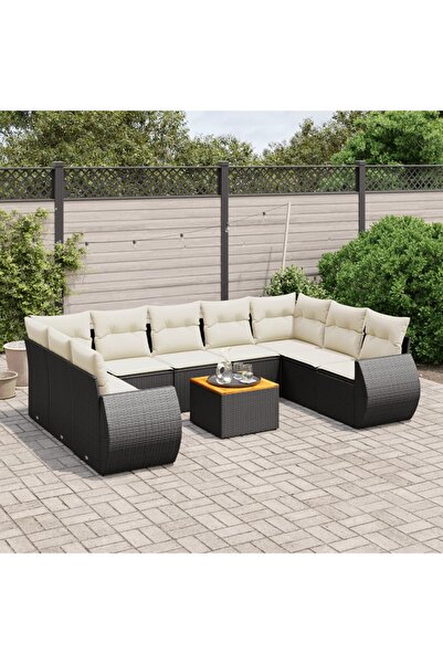 vidaxl Set canapele de gradina cu perne, 10 piese, negru, poliratan
