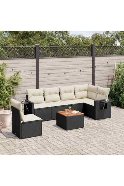 vidaxl Set canapele de gradina cu perne, 7 piese, negru, poliratan