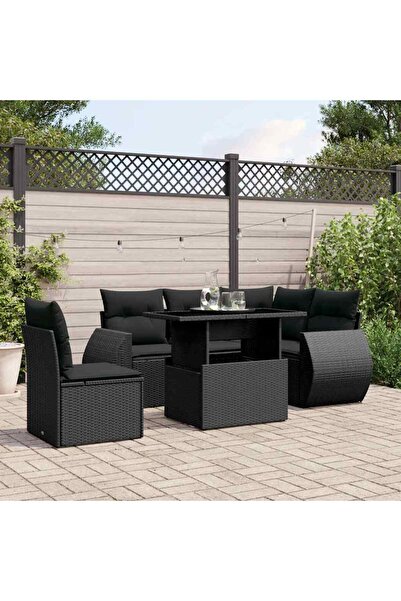 vidaxl Set mobilier de gradina cu perne, 6 piese, negru, poliratan