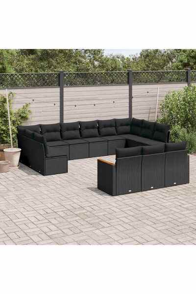 vidaxl Set mobilier de gradina cu perne, 13 piese, negru, poliratan