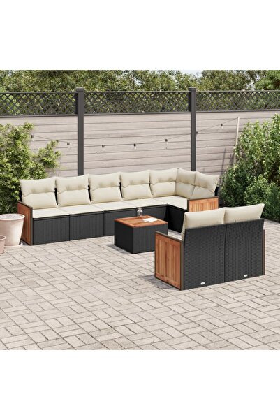 vidaxl Set mobilier de gradina cu perne, 9 piese, negru, poliratan