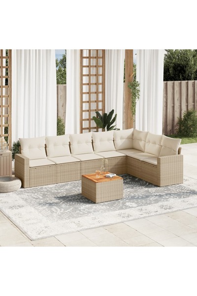vidaxl Set canapele de gradina, 8 piese, cu perne, bej, poliratan