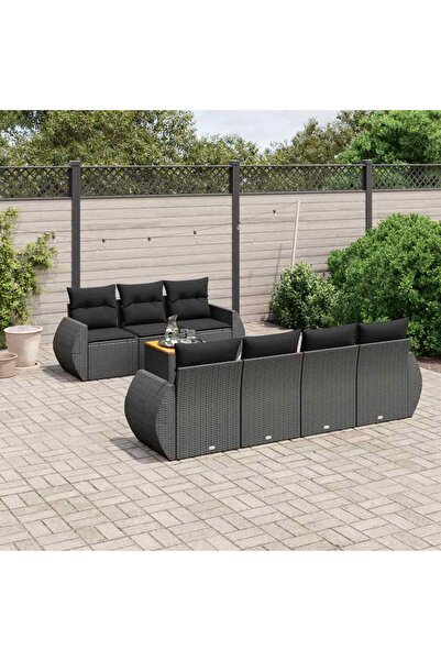 vidaxl Set mobilier de gradina cu perne, 8 piese, negru, poliratan