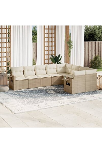 vidaxl Set canapele de gradina, 9 piese, cu perne, bej, poliratan