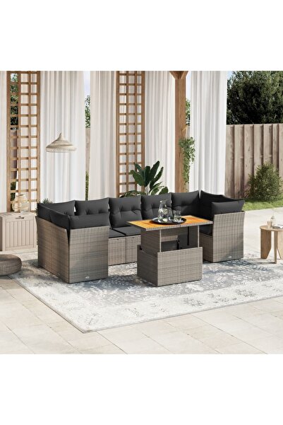 vidaxl Set canapele de gradina cu perne, 8 piese, gri, poliratan