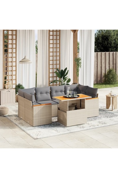 vidaxl Set canapele de gradina, 7 piese, cu perne, bej, poliratan