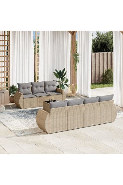 vidaxl Set canapele de gradina, 8 piese, cu perne, bej, poliratan