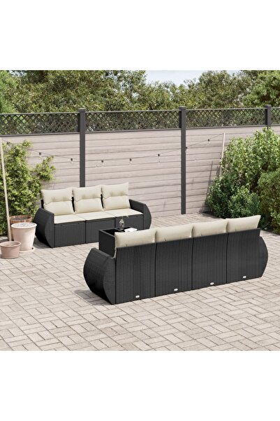 vidaxl Set mobilier de gradina cu perne, 8 piese, negru, poliratan