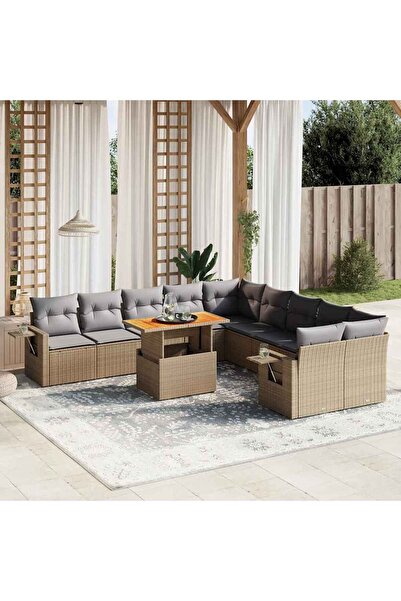 vidaxl Set canapele de gradina cu perne, 11 piese, bej, poliratan
