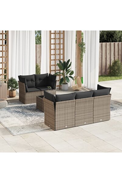 vidaxl Set mobilier gradina cu perne, 6 piese, gri, poliratan