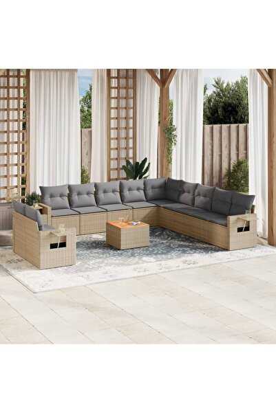 vidaxl Set canapele de gradina, 12 piese, cu perne, bej, poliratan
