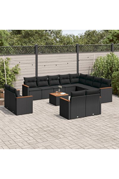 vidaxl Set mobilier de gradina cu perne, 13 piese, negru, poliratan