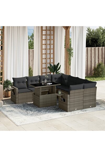 vidaxl Set canapele de gradina, 9 piese, cu perne, gri, poliratan