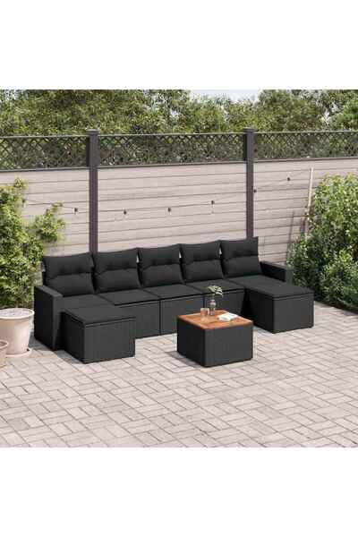 vidaxl Set mobilier de gradina cu perne, 8 piese, negru, poliratan
