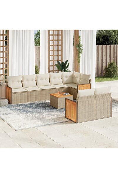 vidaxl Set canapele de gradina, 9 piese, cu perne, bej, poliratan