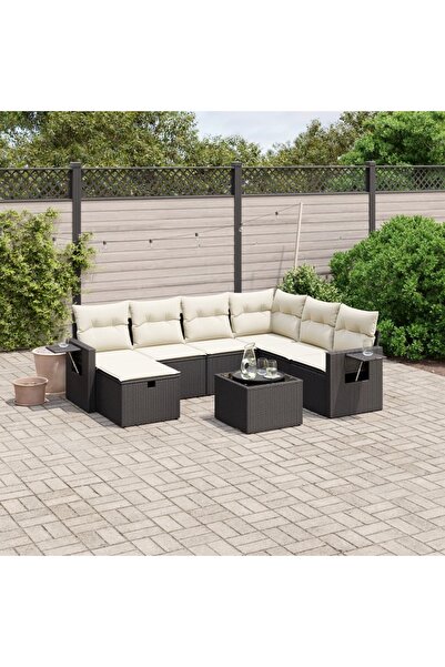 vidaxl Set mobilier de gradina cu perne, 8 piese, negru, poliratan