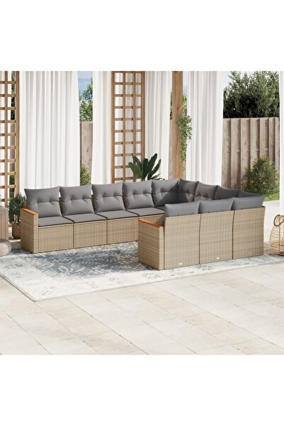 vidaxl Set canapele de gradina, 10 piese, cu perne, bej, poliratan