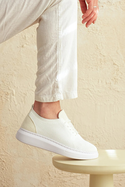 Zerenyus Zrk-M101 Premium White Knitwear Lace-Up Casual Men's Sneaker