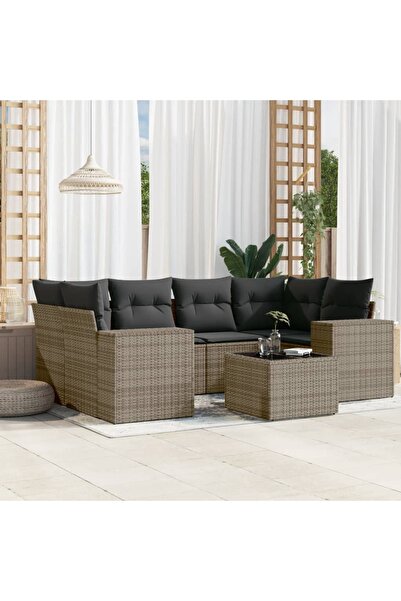 vidaxl Set canapele de gradina, 7 piese, cu perne, gri, poliratan