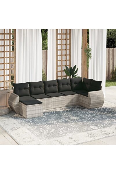 vidaxl Set canapele de gradina cu perne, 7piese gri deschis poliratan