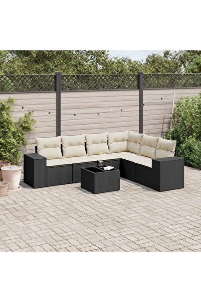 vidaxl Set canapele de gradina cu perne, 7 piese, negru, poliratan
