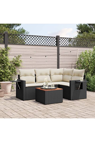 vidaxl Set mobilier de gradina cu perne, 5 piese, negru, poliratan