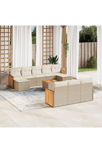 vidaxl Set canapele de gradina cu perne, 11 piese, bej, poliratan