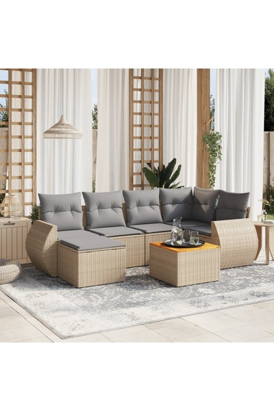 vidaxl Set canapele de gradina, 7 piese, cu perne, bej, poliratan