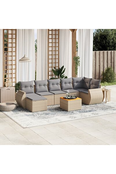 vidaxl Set canapele de gradina, 8 piese, cu perne, bej, poliratan