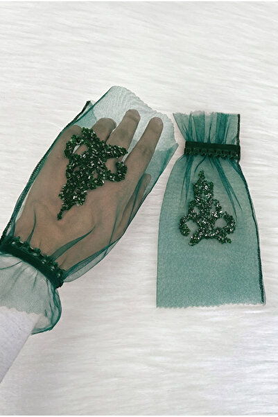 ZEYMERADE Emerald Green Luxury Crystal Glass Bead Bridal Gloves, Henna Night ...