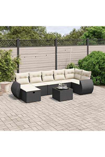 vidaxl Set mobilier de gradina cu perne, 8 piese, negru, poliratan