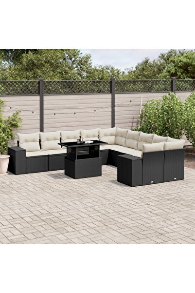 vidaxl Set canapele de gradina cu perne, 11 piese, negru, poliratan