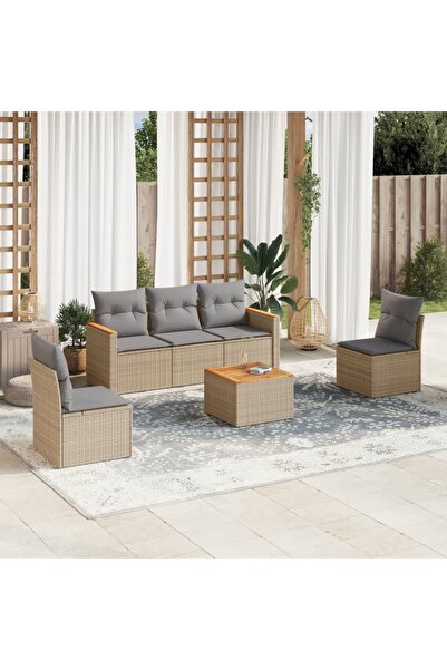 vidaxl Set canapele de gradina, 6 piese, cu perne, bej, poliratan