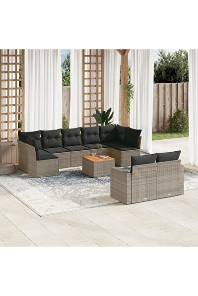 vidaxl Set mobilier de gradina cu perne, 10 piese, gri, poliratan