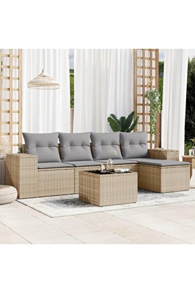 vidaxl Set canapele de gradina cu perne, 6 piese, bej, poliratan