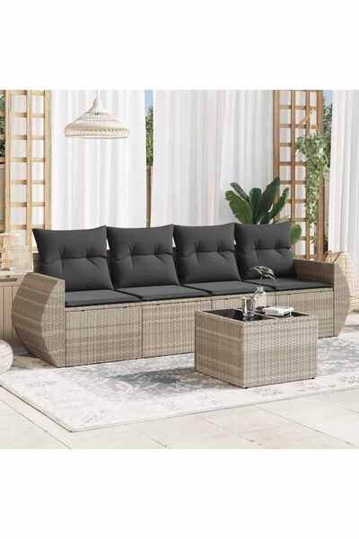 vidaxl Set canapele de gradina cu perne, 5 piese gri deschis poliratan