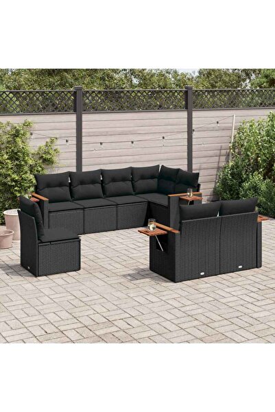 vidaxl Set mobilier de gradina cu perne, 8 piese, negru, poliratan