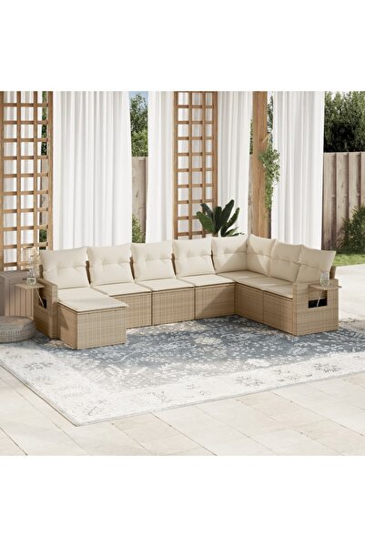 vidaxl Set canapele de gradina, 8 piese, cu perne, bej, poliratan