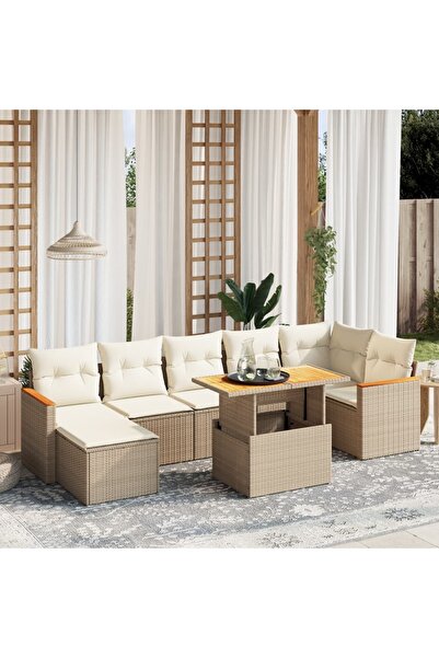 vidaxl Set canapele de gradina, 8 piese, cu perne, bej, poliratan