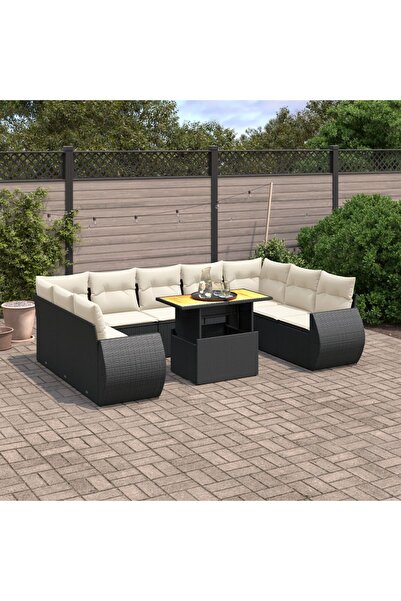 vidaxl Set canapele de gradina cu perne, 10 piese, negru, poliratan