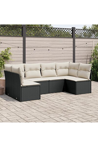 vidaxl Set mobilier de gradina cu perne, 6 piese, negru, poliratan