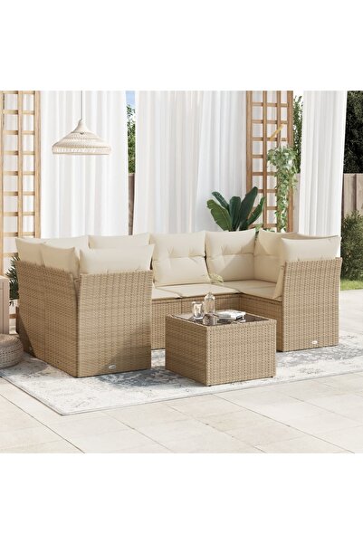 vidaxl Set canapele de gradina, 7 piese, cu perne, bej, poliratan