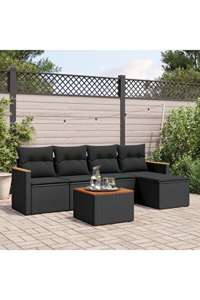 vidaxl Set mobilier de gradina cu perne, 6 piese, negru, poliratan