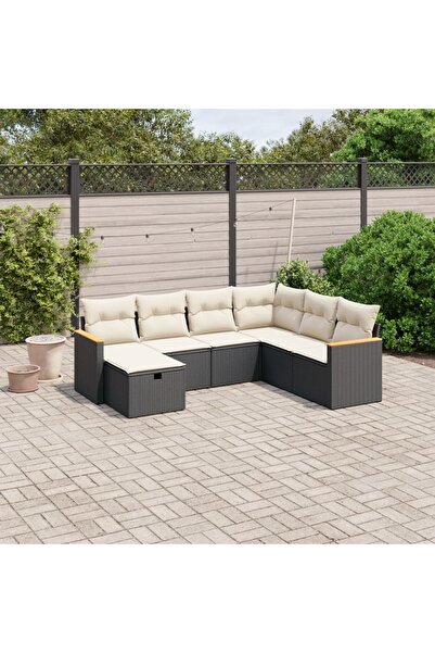 vidaxl Set canapele de gradina cu perne, 7 piese, negru, poliratan
