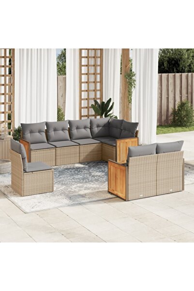 vidaxl Set canapele de gradina, 8 piese, cu perne, bej, poliratan
