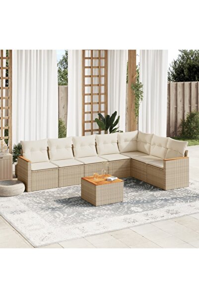 vidaxl Set canapele de gradina, 8 piese, cu perne, bej, poliratan