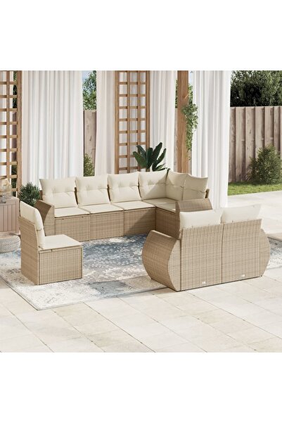 vidaxl Set canapele de gradina, 8 piese, cu perne, bej, poliratan