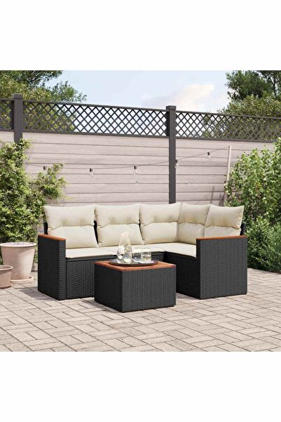vidaxl Set mobilier de gradina cu perne, 5 piese, negru, poliratan
