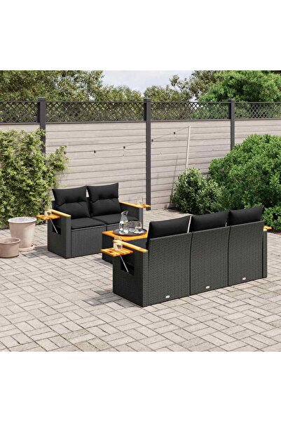 vidaxl Set mobilier de gradina cu perne, 6 piese, negru, poliratan