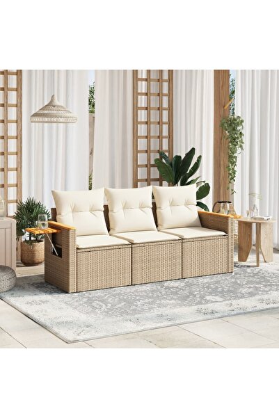 vidaxl Set canapele de gradina, 3 piese, cu perne, bej, poliratan